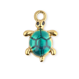 Breloques en acier Inox &eacute;maill&eacute;e tortue Dor&eacute;-vert
