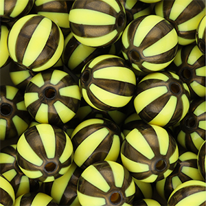 DQ&reg; Perles acryliques 12 mm avec ray&eacute;es Jaune-marron dor&eacute;