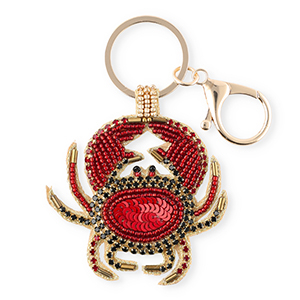 Porte-cl&eacute;s crabe Dor&eacute;-rouge doublure argent&eacute;-noir