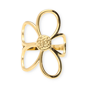 Bagues en acier Inox fleur Dor&eacute;
