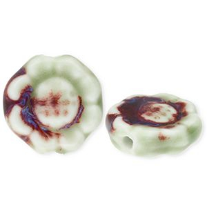 Perles en c&eacute;ramique fleur Vert clair-port rouge