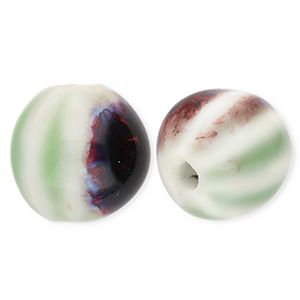 Perles en c&eacute;ramique 11&nbsp;mm avec ray&eacute;es Vert clair-blanc cass&eacute;-marron-bleu