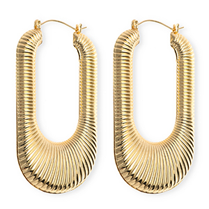 Boucles d'oreilles&nbsp;/&nbsp;cr&eacute;oles accroche-regard ovale stri&eacute; avec tige en acier inoxydable Dor&eacute;