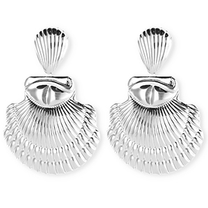 Boucles d'oreilles&nbsp;/&nbsp;puces accroche-regard coquillage stri&eacute; avec tige en acier inoxydable Argent&eacute;