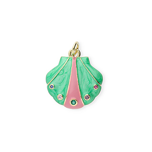 M&eacute;tal TQ laiton breloques coquillage avec strass Dor&eacute;-vert-rose-transparent