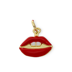 M&eacute;tal TQ laiton breloques kiss Dor&eacute;-rouge-blanc