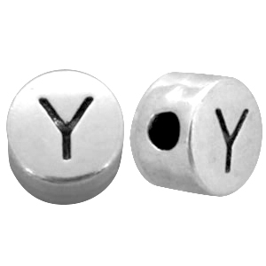 Perles alphabet en m&eacute;tal DQ lettre Y Argent&eacute; antique (sans nickel)