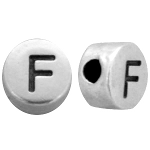 Perles alphabet en m&eacute;tal DQ lettre F Argent&eacute; antique (sans nickel)