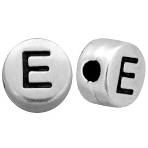 Perles alphabet en m&eacute;tal DQ lettre E Argent&eacute; antique (sans nickel)