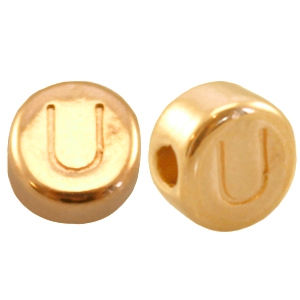 Perles alphabet en m&eacute;tal DQ lettre U Dor&eacute; (sans nickel)