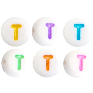 Perles acryliques alphabet lettre T multicolore-blanc