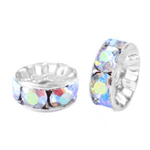 Perles strass rondelle 6mm argent&eacute;-cristal AB coated