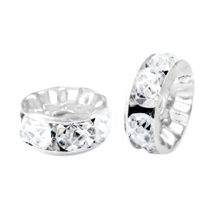 Perles strass rondelle 6mm argent&eacute;-cristal