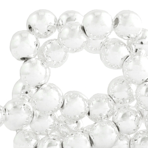 Perles h&eacute;matites rond 4mm rev&ecirc;tement m&eacute;tallique argent&eacute;